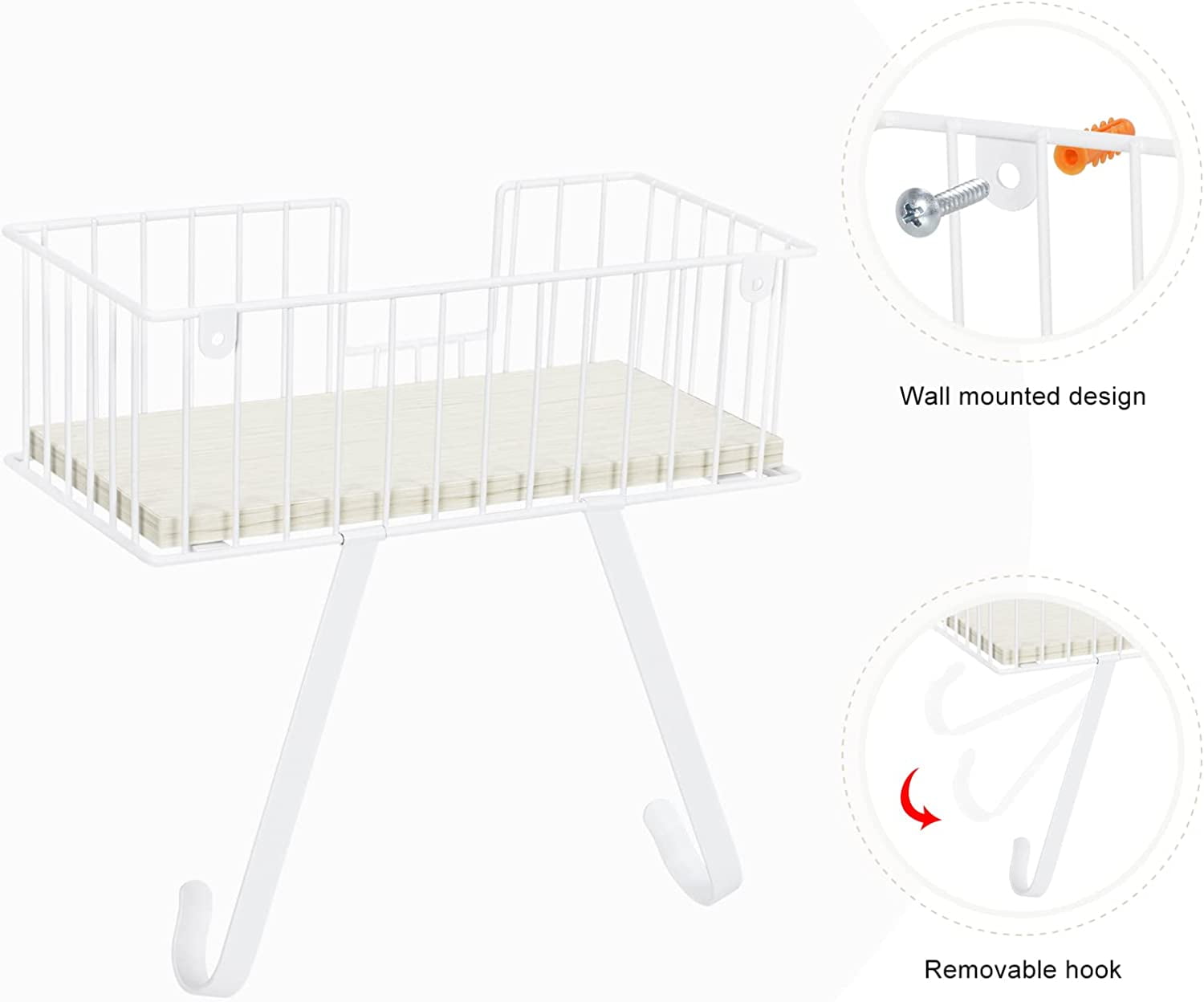 Wall Mounted Ironing Board Hanger for Y-Leg with Storage Basket, White