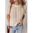 thumbnail image 6 of Chic Women's Beige Hollowed Pattern Knit Short Puff Sleeve Sweater - [ZhiHiMeRi] | (US 12-14)L, 6 of 7