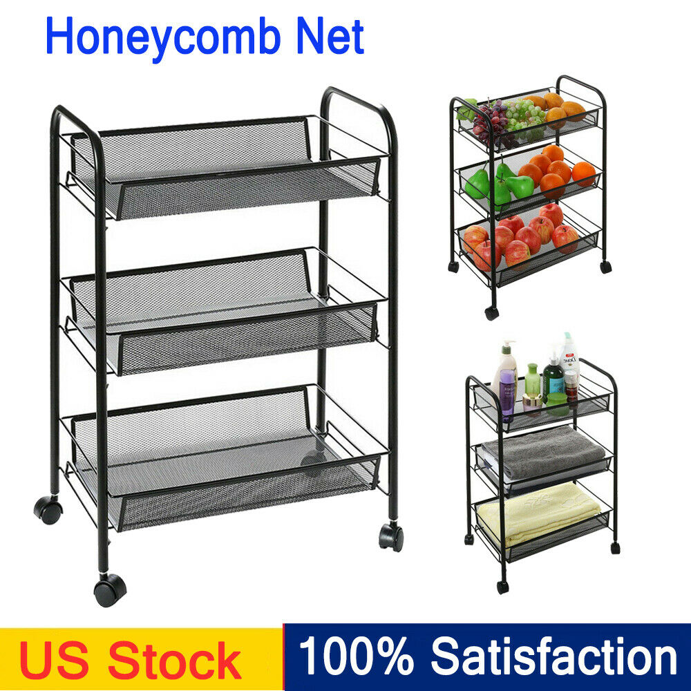 3Tier Rolling Carts with Wheels Storage Cart Makeup Cart with Roller Wheels Mobile Storage