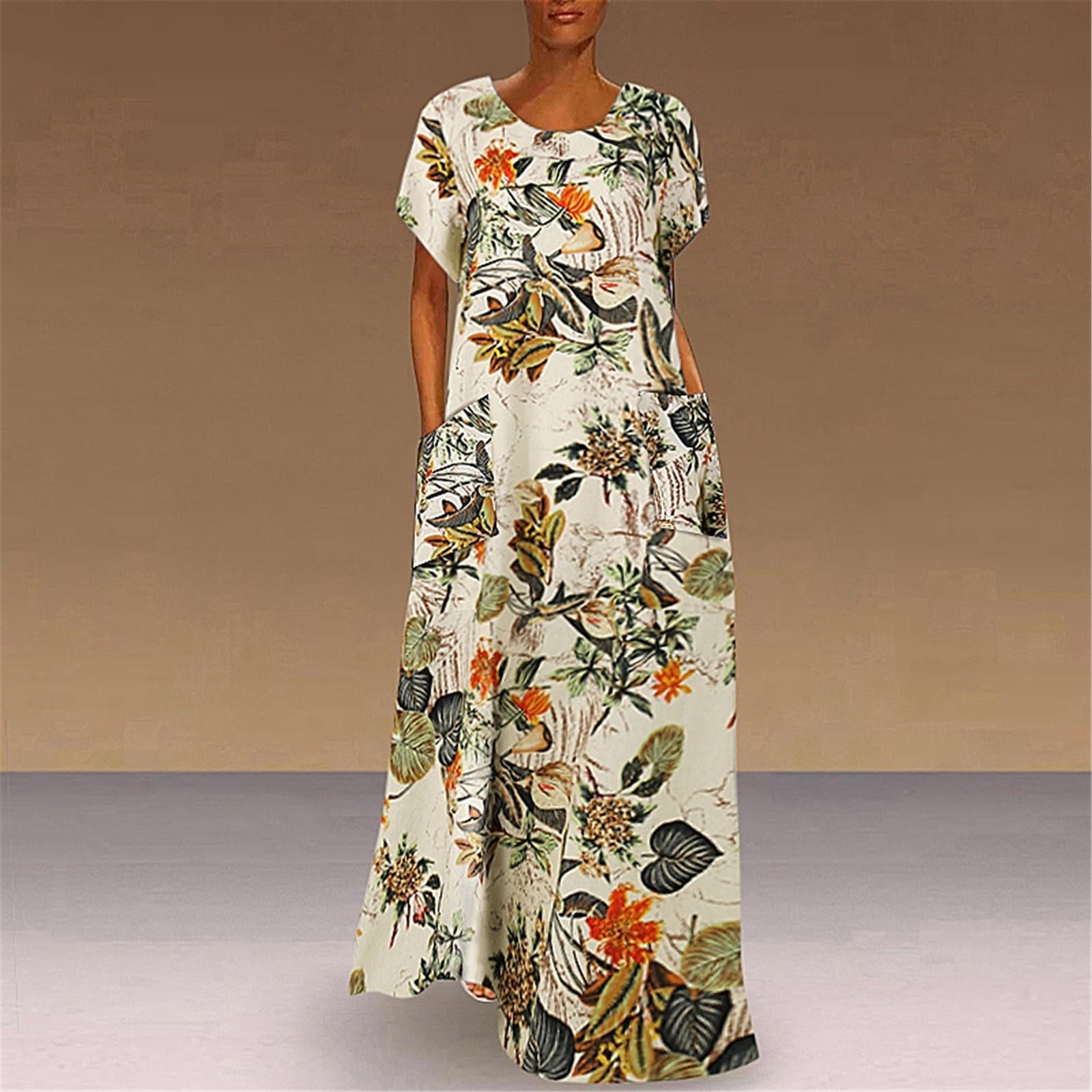 HIMIWAY Dresses for Women 2023 Women Round Neck Half Sleeve Flower ...