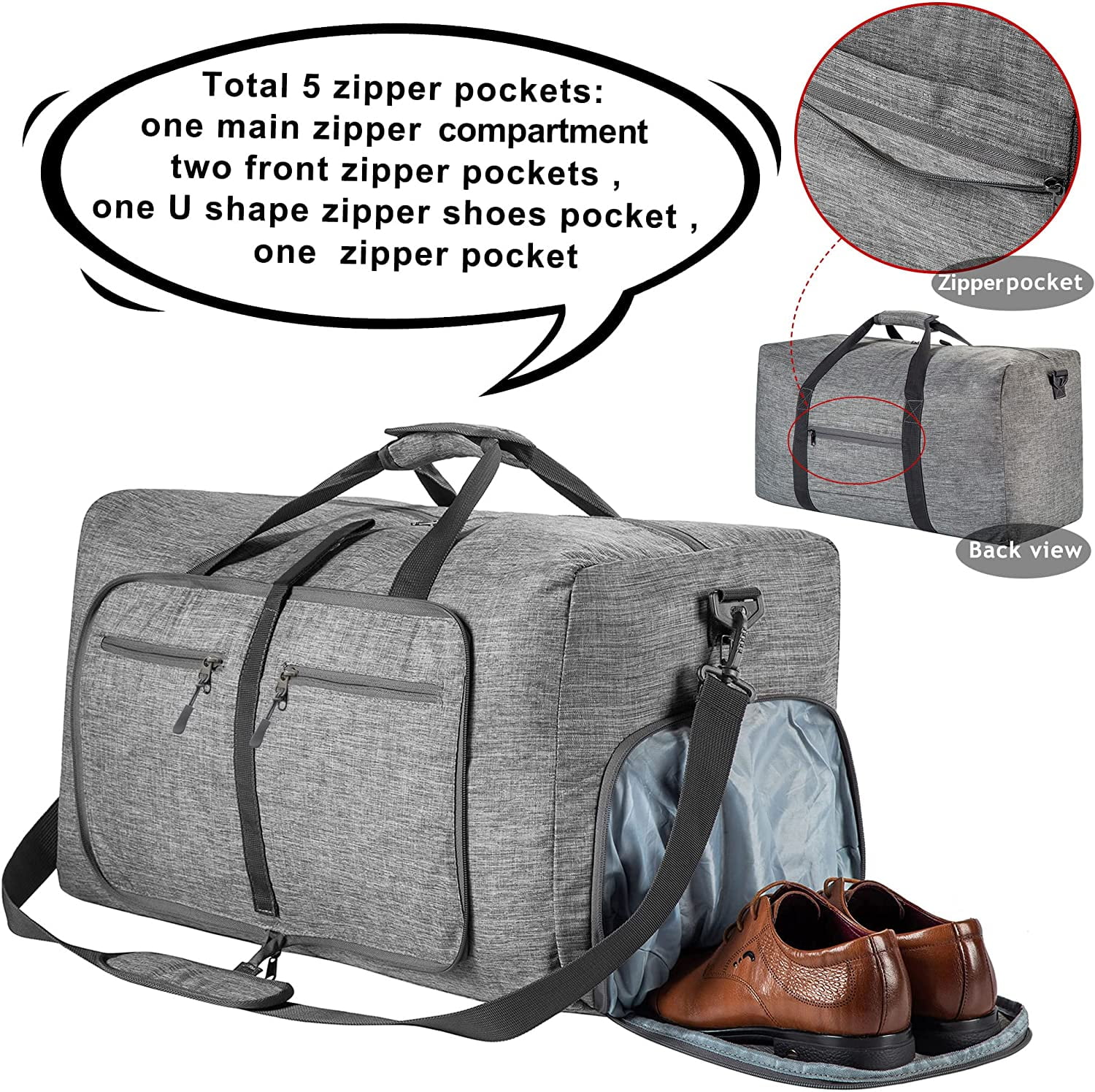 Ht Viik 65L/85L Foldable Travel Duffle Bag, Lightweight Checked Luggage with Shoe Compartment, Water-Resistant Weekender Overnight Bag for Men & Women