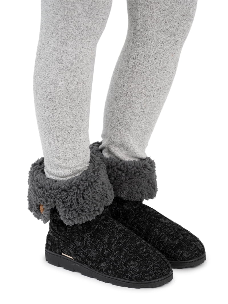 Muk Luks Women's Tall Knit Foldover Slipper Boot - Walmart.com