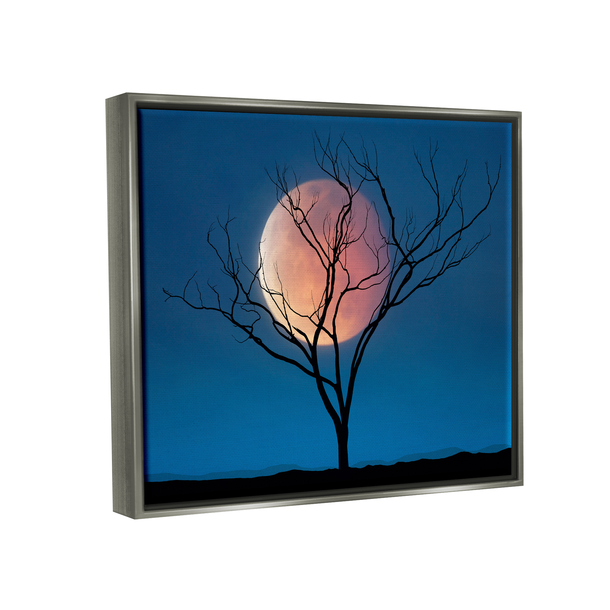 Stupell Industries Full Moon & Tree Landscape Painting Gray Floater Framed Canvas Art Print Wall Art, 31 x 25