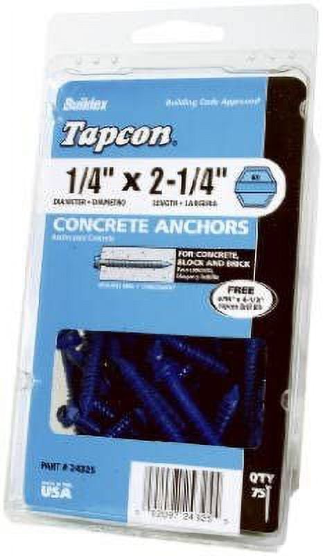 Itw Brands 24330 Tapcon 1/4 x 2-3/4-Inch Concrete Anchors with Hex Washer Head, 75-Pack - Quantity 4
