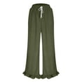 thumbnail image 6 of FRSASU Womens Corduroy Pants Wide Leg Cropped Barrel Baggy Flowy Ruffle Elastic Waist Trousers with Pockets Army Green, 6 of 8