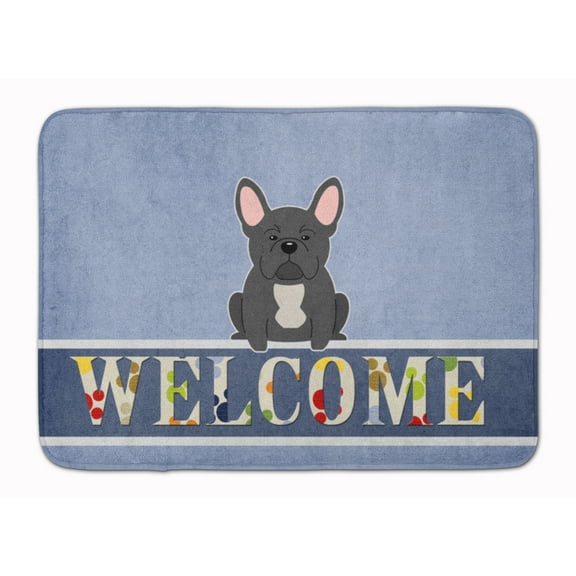 French Bulldog Black Welcome Machine Washable Memory Foam Mat