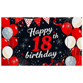 thumbnail image 2 of Black Background Happy 18th Birthday Banner with Red White Balloons Star Elements Party Decoration Backdrop Photography Props Birthday Party Supplies Decorations, 2 of 7