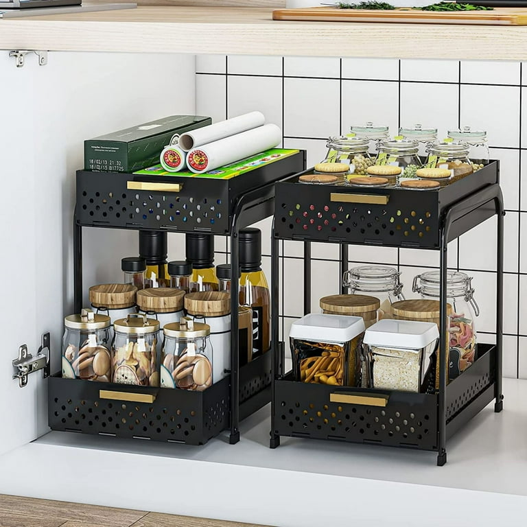 Double Under Sink Storage Rack Kitchen Under Counter Storage Rack Bathroom Under  Cabinet Storage Rack Sliding Basket Storage Rack Cosmetic Storage Black 