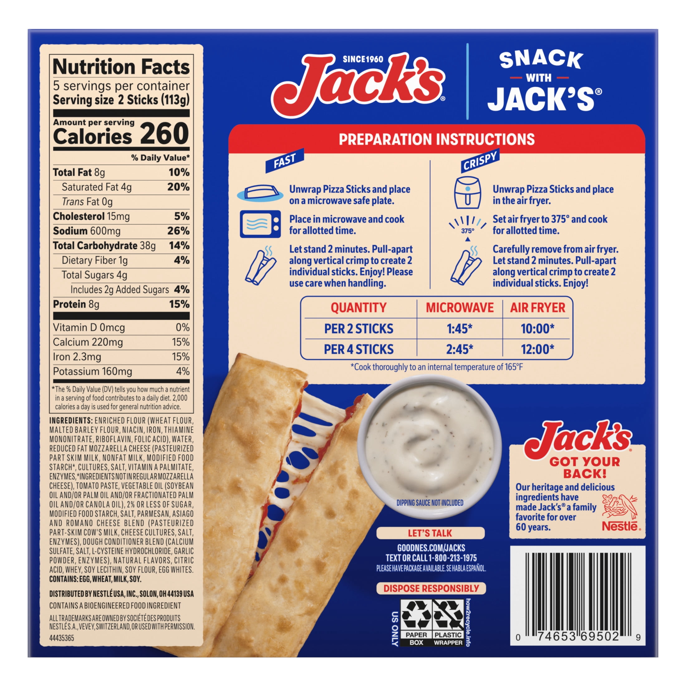 Jack's Cheese Pizza Stick Snacks, 20 oz Box (Frozen)