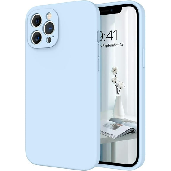iPhone 12 Pro Max Case, iPhone 12 Pro Max Liquid Silicone Case with Full Camera Lens Protection Microfiber Lining Protective Phone Cases Cover for iPhone 12 Pro Max 6. 7 inch, Baby Blue
