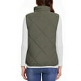 thumbnail image 6 of Women's Vests Outerwear Stand Collar Zip Solid Color Zipper Sleeveless Lightweight Padded Gilet with Pockets Olive Green 2XL, 6 of 8