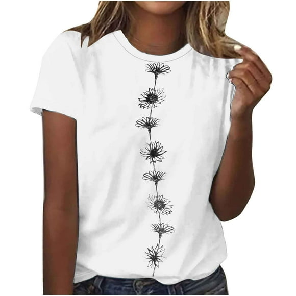 Summer Rollbacks ! Aqestyerly Womens Plus Size Top Clearnce,Women's Casual Round Neck Short-Sleeved Printed T-Shirt Tops