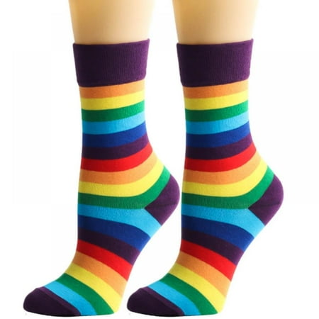 

Xmarks Women s Cotton Rainbow Printed Crew Socks Fashion Socks Gift