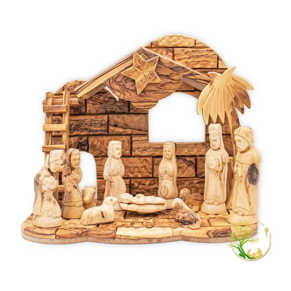 Large Hand Carved Nativity Set From The Holy Land | Olive Wood Christmas Manger Nativity Scene | Nativity Set Christmas Decoration Or Gift