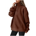 thumbnail image 2 of Half Zip Fleece Sweatshirt Womens Oversized Fit Casual Warm Long Sleeve Sherpa Lapel Pullover Sweater Tops 2025 (S, Brown), 2 of 7