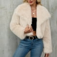 thumbnail image 5 of Stichou Womens Faux Fur Jacket Fluffy Fur Coat Cropped Long Sleeve Lapel Fuzzy Winter Outerwear Open Front Warm Jackets Beige 2XL, 5 of 7
