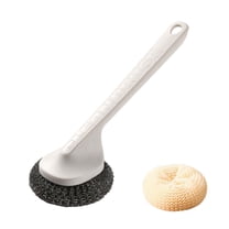 Btomtd Stainless Steel Scrubber Cleaning Brush with Handle Replaceable Head for Pots Dishwashing Household Scrub Brush, White