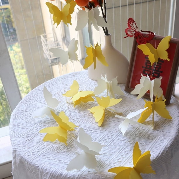 Nvzi 2 guirnaldas decorativas colgantes de papel 3D con forma de mariposa para bodas, baby shower, cumpleaños y decoración temática, 118 pulgadas de largo, color amarillo