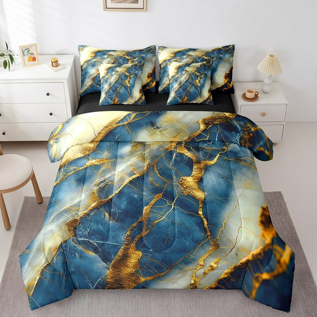 YST Ensemble de Douillette Aquarelle 7 Pcs à Motif Marbre Abstrait, Très Grand Lit