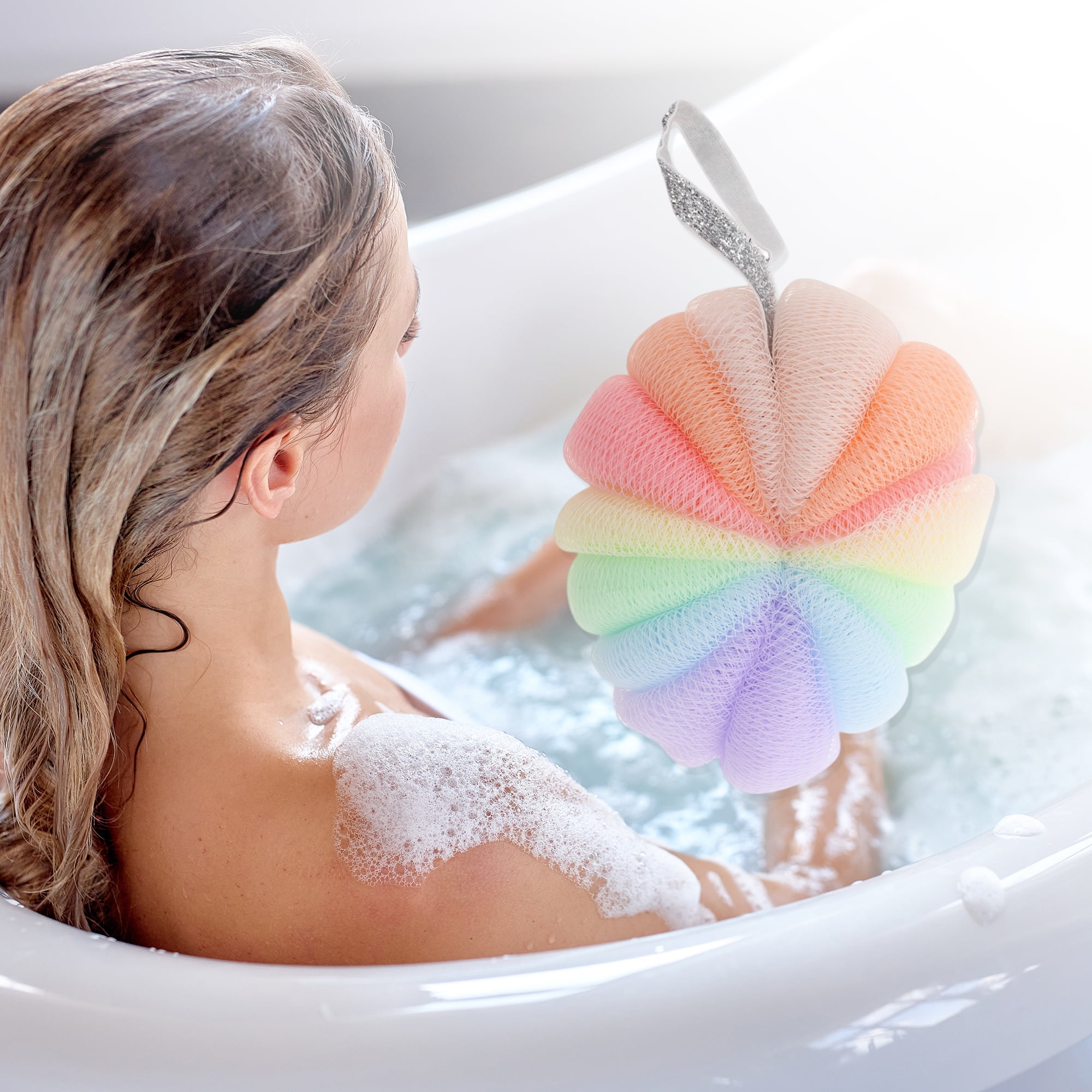 Unique Bargains 1pc Pumpkin-shaped Bath Shower Sponge Colorful 4.72"x 4.72"