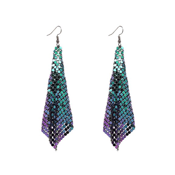 BNNG Lightweight Sequin Dangle Earrings Rectangle Dangle Lightweight Mesh Tassel Sequin Long Drop Earrings Women Earrings Metal Mesh Lattice Sequins Tassel Long Drop Dangle Earrings