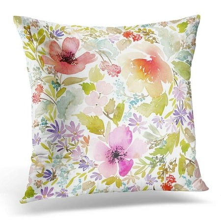 CMFUN Green Floral Spring Pattern Watercolor Painting Well Suited for The and Tissue Flowers Pink Cute Pillow Case Pillow Cover 20x20 inch