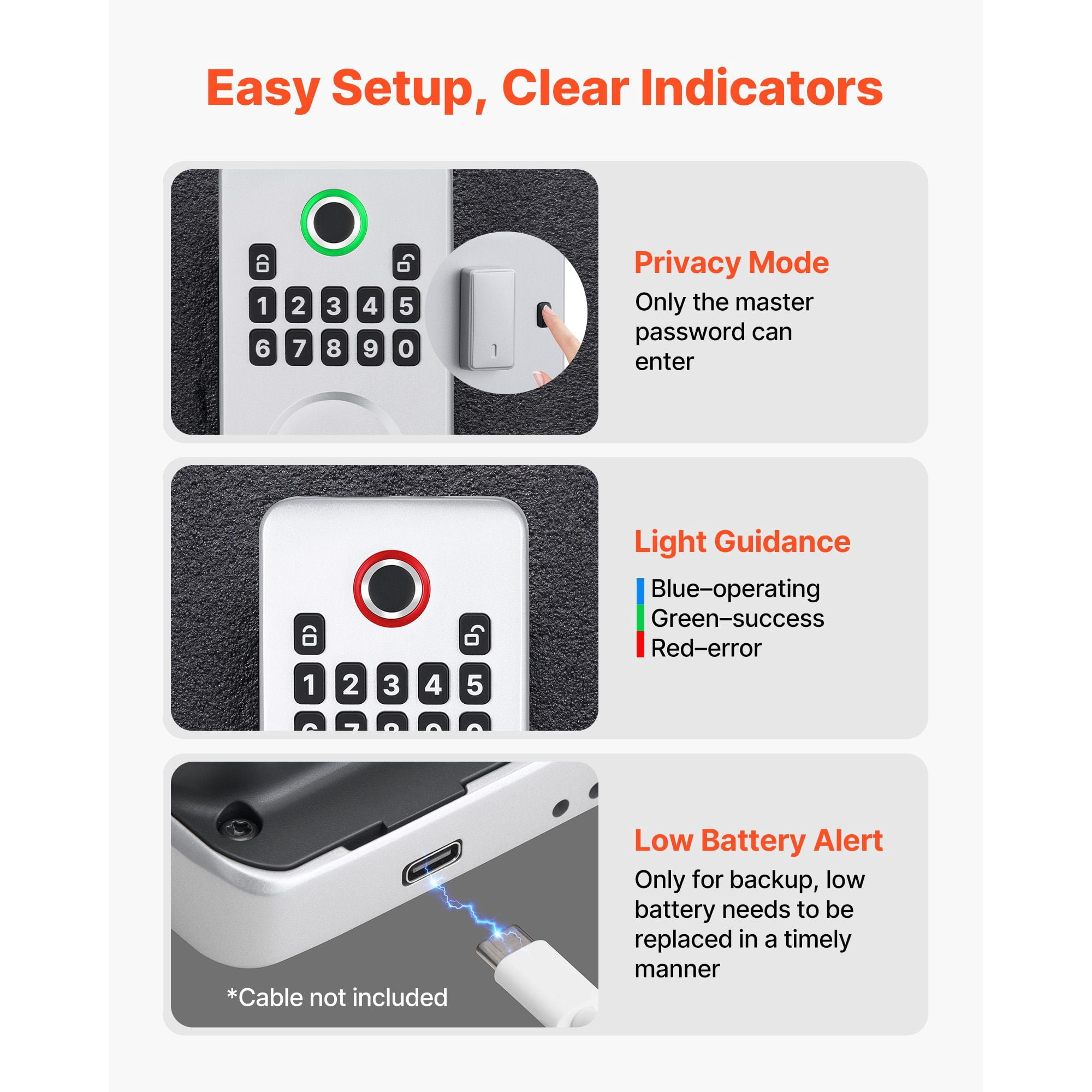 Fingerprint Door Lock, Electronic Biometric Deadbolt with Easy-Grip Design, Auto Locking, One-Time Code, Anti-Peeping, Keyless Entry for Home Apartment Silver