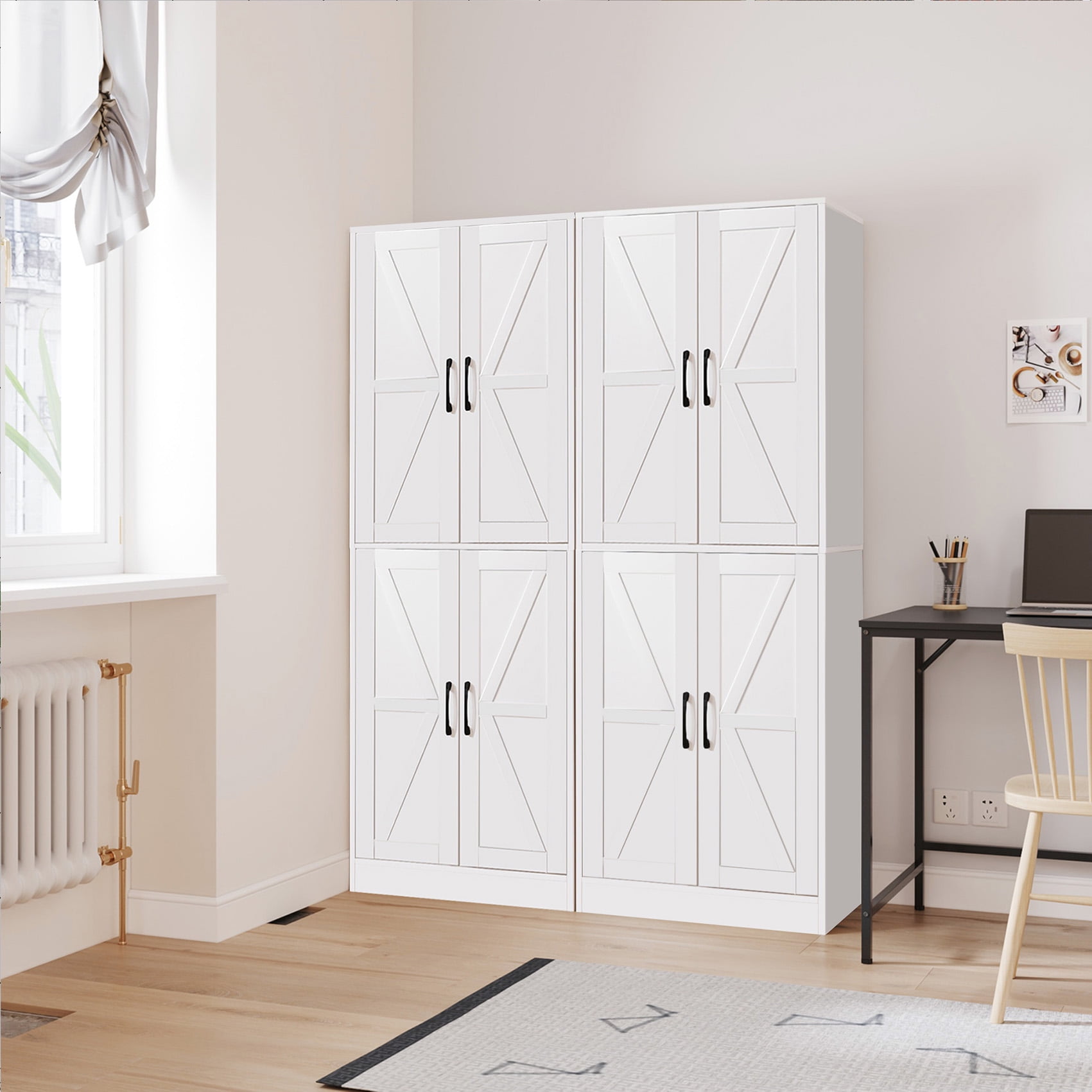 BOCVKENN Kitchen Pantry Cabinet, 67.7" Tall Wood Storage Cabinet with 4 Doors and Shelves Freestanding Cupboard for Dining Room Living Room Bathroom,White