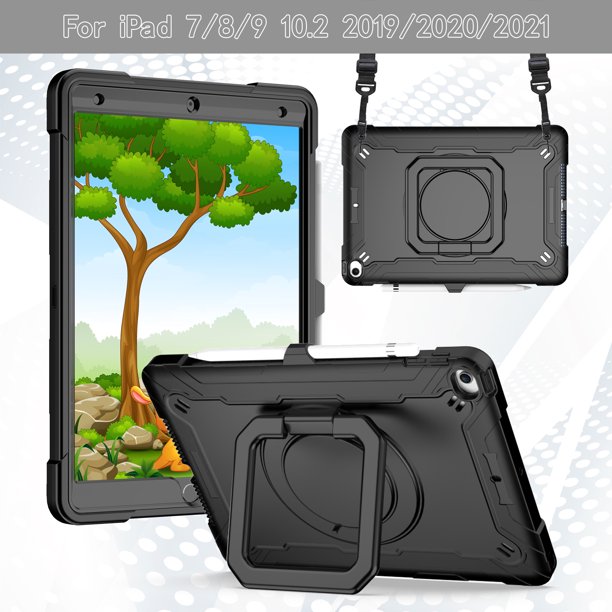 Caso para iPad 9th/ 8th/ 7th Generation 10.2 pulgadas con soporte giratorio, soporte de lápiz, correa para el hombro Ikkle ipad 7/8/9 10.2 2019/2020/2021