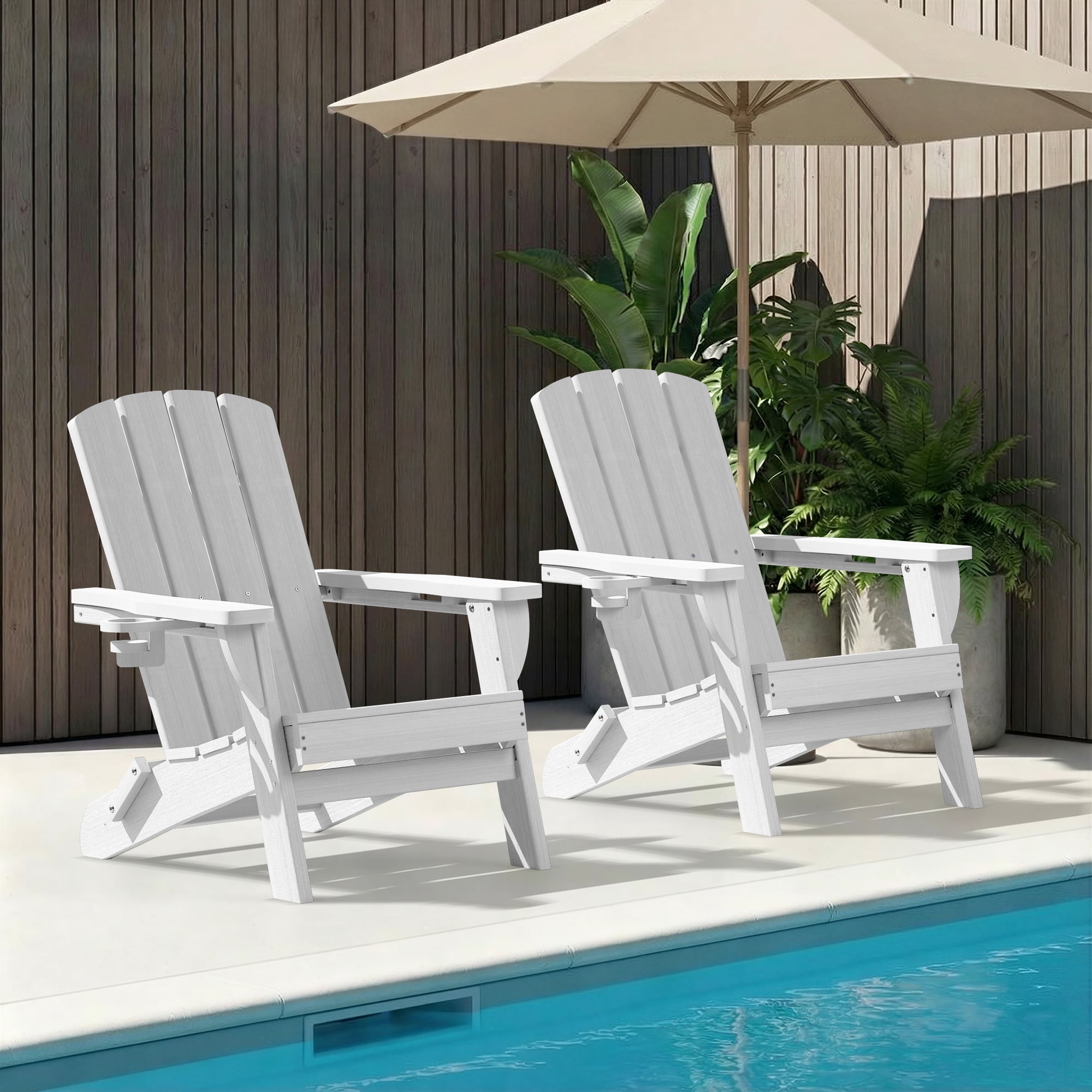SUUNYN Folding Adirondack Chair Set of 2, HDPE Fire Pit Chairs, White