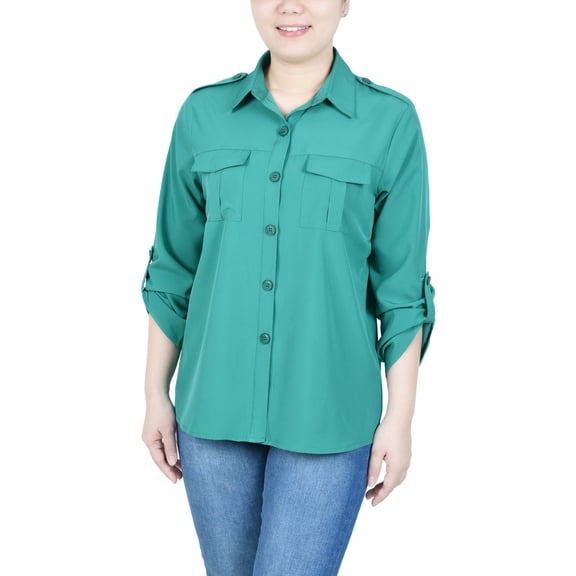 3/4 Sleeve Roll Tab Blouse