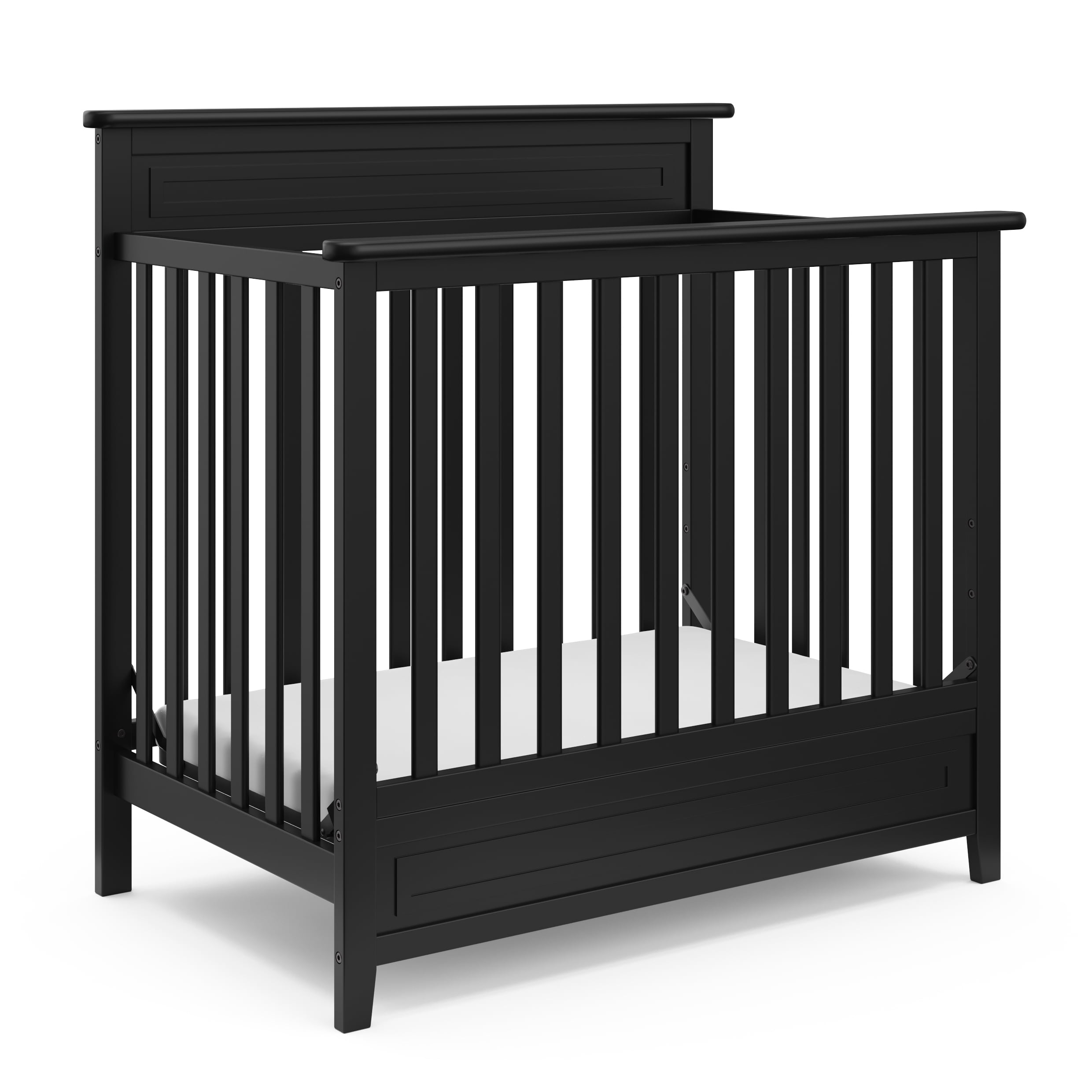 Storkcraft Petal Mini 4-in-1 Convertible Baby Crib with Mattress, Black