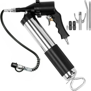 VEVOR Air Operated Grease Gun, 6000PSI, 14 OZ/400 CC Capacity Heavy Duty Pneumatic Grease Gun, with 18.5 Inch Flexible Hose,1 Black Flat Coupler Pointed Coupler Bent Metal Pipe Locking Clamp Coupler