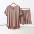 thumbnail image 3 of Akafmk Women's Plus Size Pajama Set V Neck Short Sleeve T-Shirt with Wide Leg Shorts Loungewear Set, 2-Piece, Sizes XL, 3 of 5