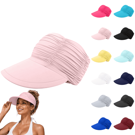 HuangHuanChen UV Protection Wide Brim Visor Sun Hats for Women Cooling Lightweight Empty Top Cap Breathable Outdoors Summer Sun Hats for Men Beach Golf Running Travel Daily Red One Size