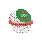 Holiday Time 50ct Paper Baking Cups Santa Stop, 2in Dia