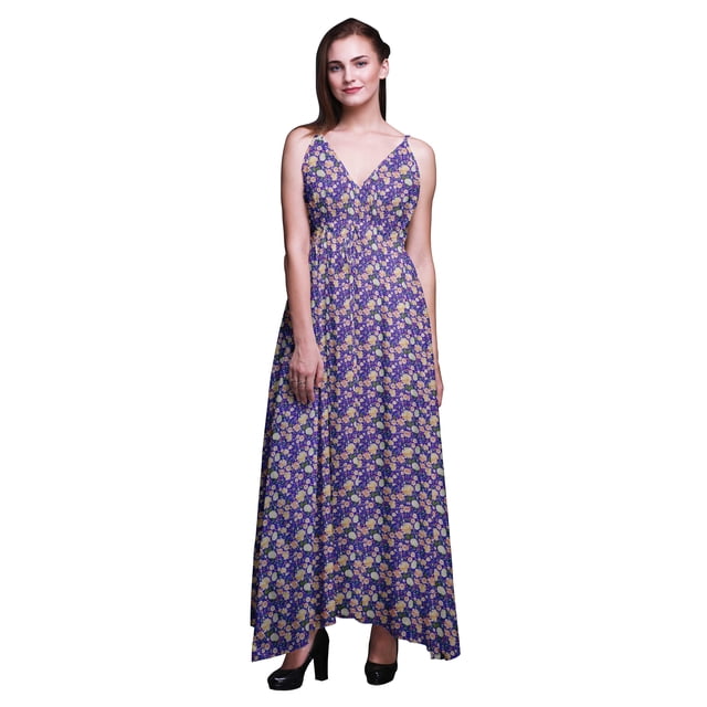 Bimba Robe Longue Maxi d'Été à Imprimé Floral pour Femme à Col en V Tenue de Villégiature de Vacances-Xxx-Grand