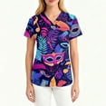 thumbnail image 4 of Mardi Gras Scrub Tops Women Plus Size Loose V Neck Funny Carnival Mask Printed Scrub Shirts Hoilday Short Sleeve Scrubs Medical Nurse Workwear Nursing Uniform with Pockets Dark Blue S, 4 of 4