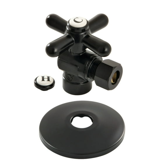 Kingston Brass CC43200XK 1/2" Sweat x 3/8" OD Comp Quarter-Turn Angle Stop Valve with Flange, Matte Black