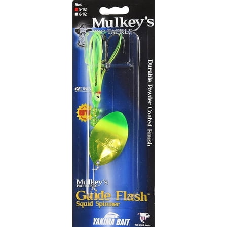 Yakima Bait Mulkey's 5 1/2" Guide Flash Squid Spinner Fishing lure, Metallic Chartreuse & Chartreuse Green Tip, 6055 MCCG