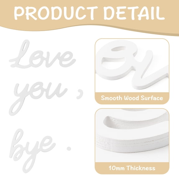 3 Pack Wooden Love You Bye Signs for Farewell Party Wall Decoration, White