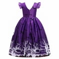 thumbnail image 4 of LIIPEE Girls Dresses Halloween Cartoon Bat Graphic Printed Fly Sleeve V Neck Ball Gown Princess Sundress Newborn Comfort Birthday Wedding Weekend Dress,Purple,4-5 Years, 4 of 7