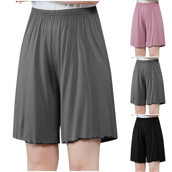 JURANMO Plus Size Shorts for Women Elastic High Waist Knee Length Pants Casual Loose Wide Leg Shorts Summer Holiday Deals Pink XXXXXXXXL