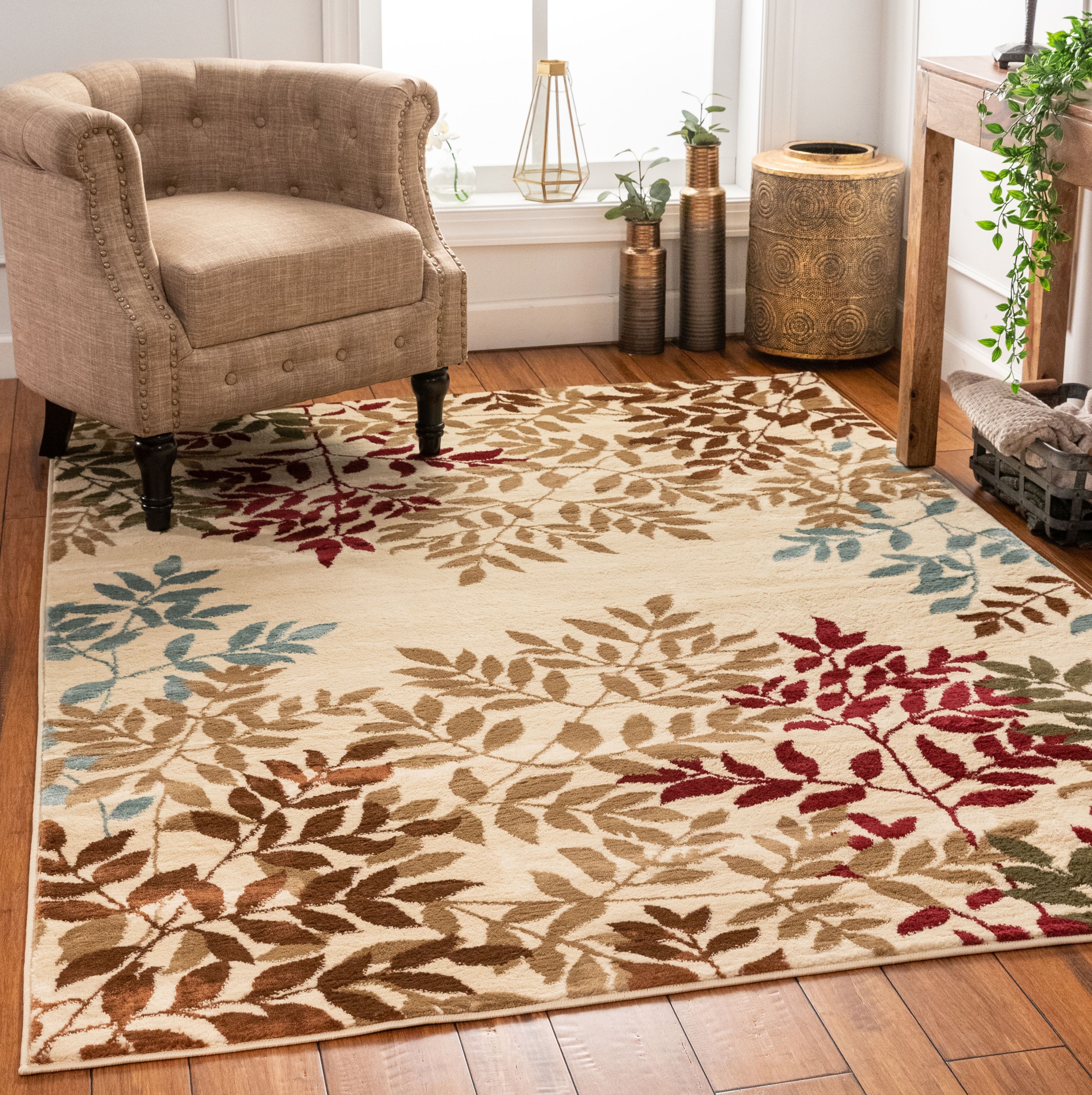 Well Woven Floral Leaves Modern Area Rug Multicolor