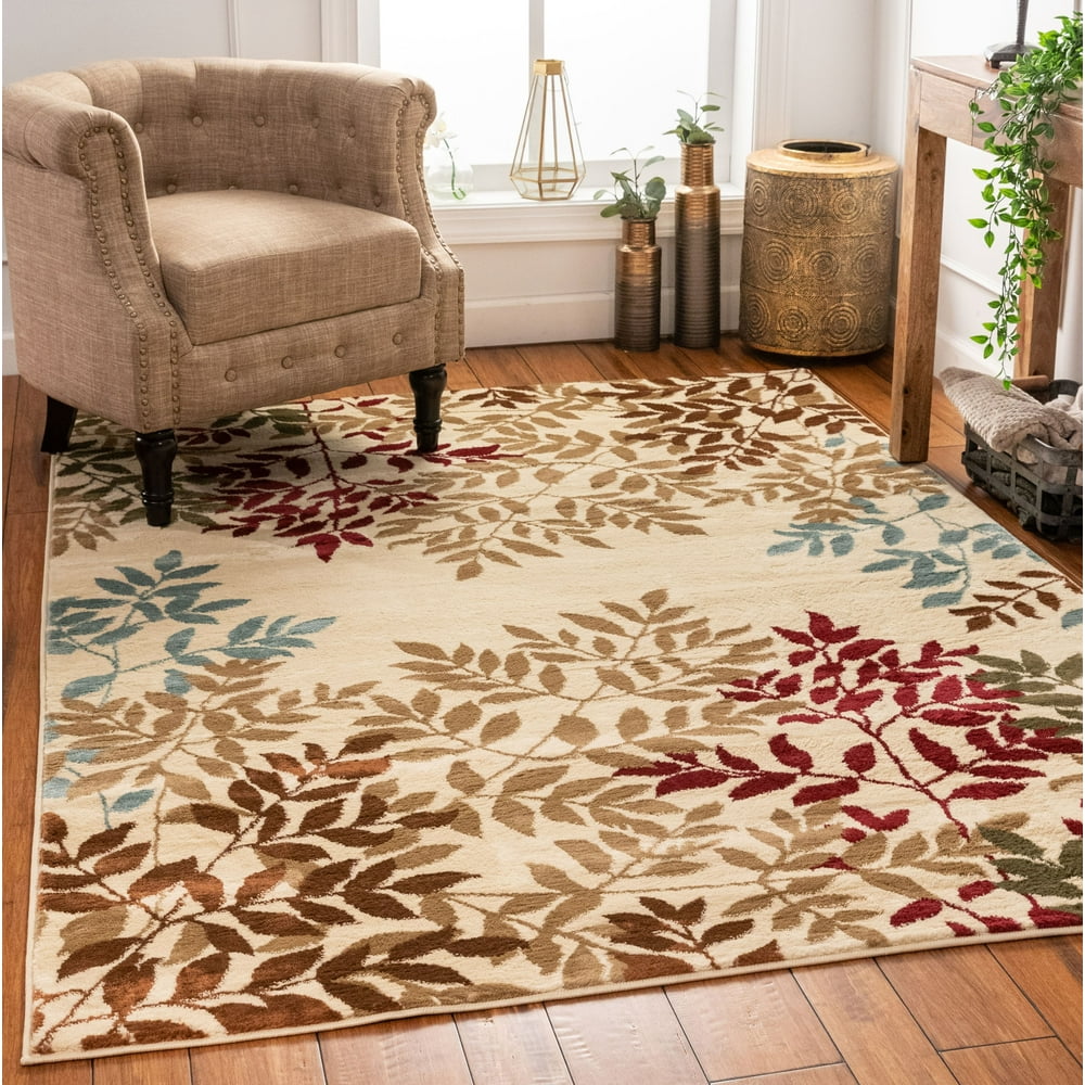Well Woven Floral Leaves Modern Area Rug Multicolor