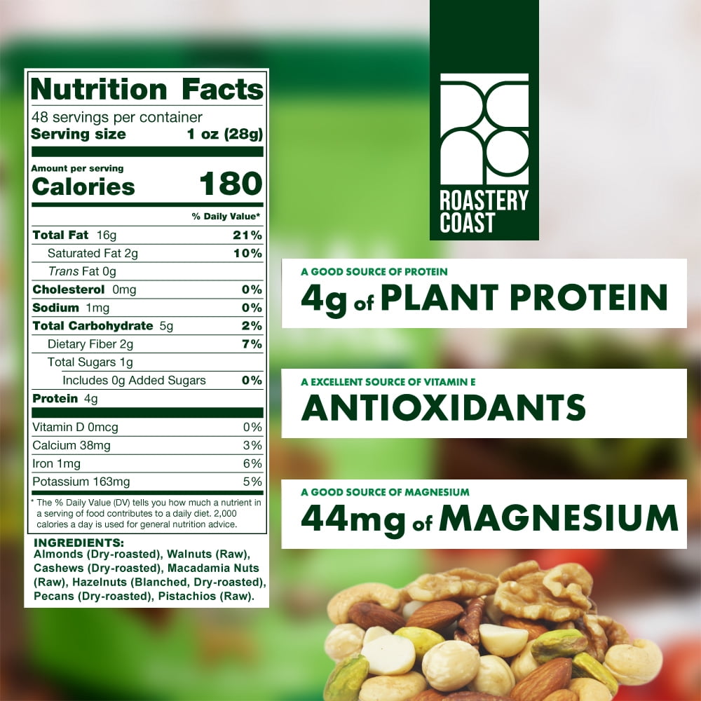 Roastery Coast Original Mixed Nuts | 7 Tree Nut Mix | Almonds, Cashews, Hazelnuts, Pecans, Macadamias, Pistachios, Walnuts (48 oz)