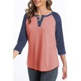thumbnail image 3 of 3/4 Sleeve Raglan Shirts for Women Color Block Henley Blouse Button Tunic Tops(Navy Sleeve M), 3 of 5