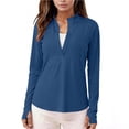 thumbnail image 2 of DDAPJ pyju Womens Hiking Shirt with Thumb Hole Long Sleeve Running Shirts Quarter Zip Workout Tops UPF 50+ Sun Shirt Quick Dry Athletic T-Shirts Navy XL, 2 of 8