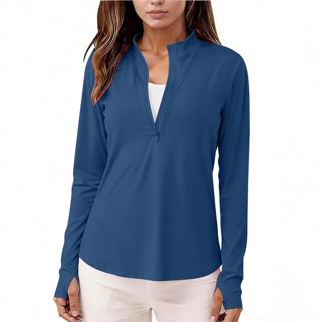 Ailaofu Women's Shirts Long Sleeve 1/4 Zip Sun Protection Quick Dry Workout Hiking Athletic Shirts Rash Guard