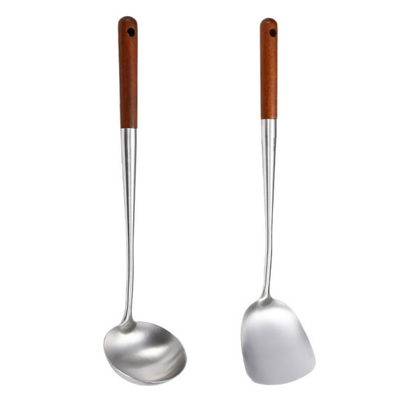 Shenmeida 2Pcs Wok Spatula and ladle Tool Set, 304 Stainless Steel wok Spatula